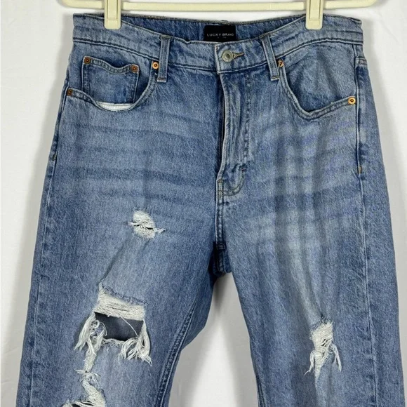 Lucky Brand Boyfriend Jeans Distressed Denim Flare Light Blue- Size 10 - Picture 4 of 9